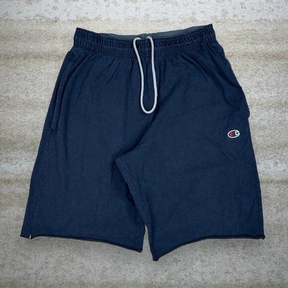 Champion Sweat Shorts Navy Blue Cotton Embroidered Logo 9" Inseam - Picture 1 of 3